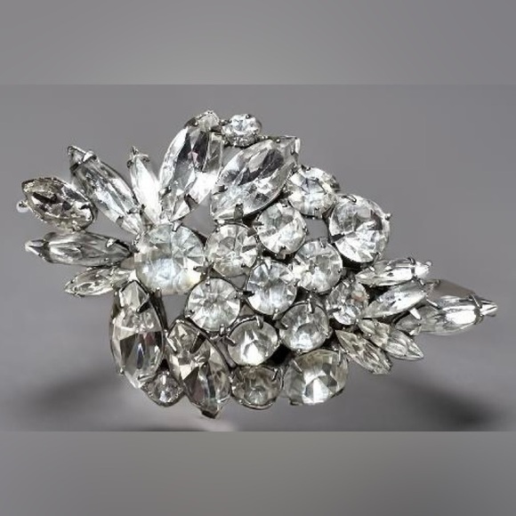 Antique Designer Signed Weiss Clear Crystal Bunch Of Grapes Brooch/Pin - Picture 2 of 8